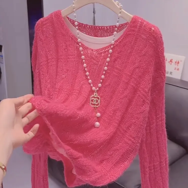 6-亮丝镂空洋气小众设计感针织衫女2025秋季时尚宽松显瘦罩衫