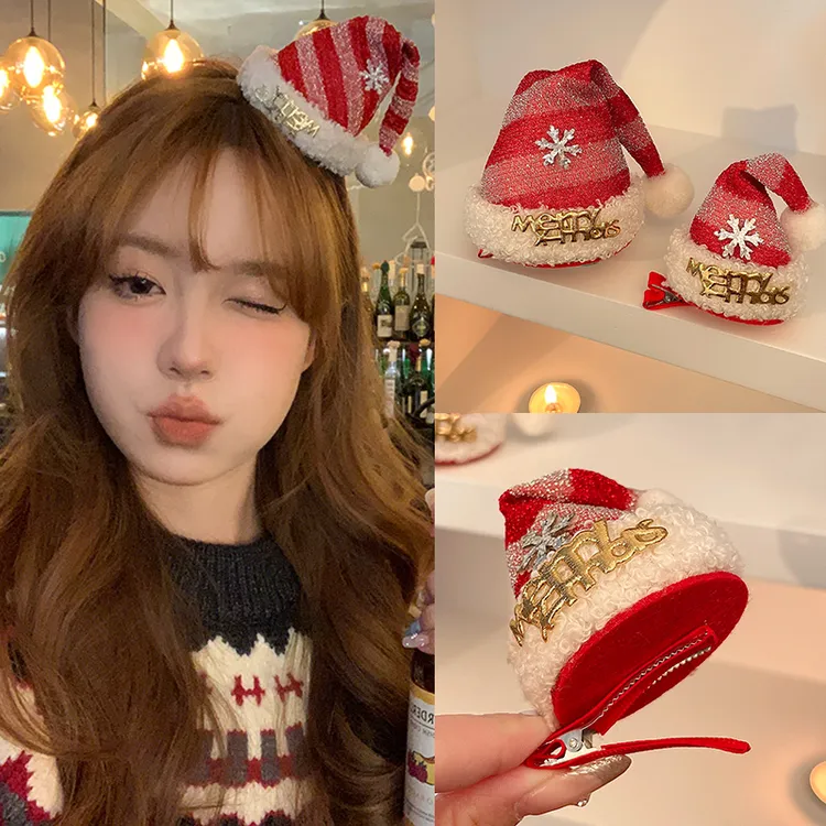 圣诞节发饰可爱红帽子发夹女2025新款秋冬夹子头饰圣诞帽发卡配饰
