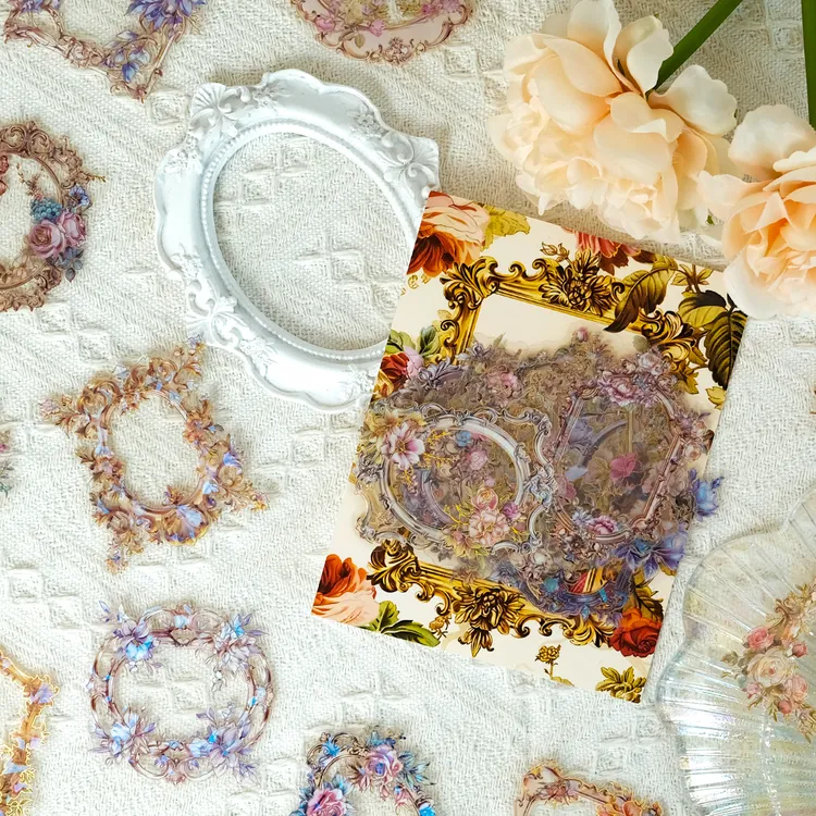 30张花镜谜语系列镂空镜框拱门装饰手账拼贴打底文艺背景素材贴纸