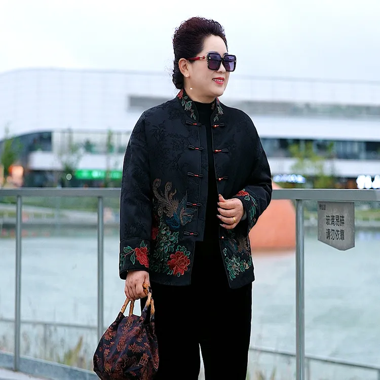 【玄雀翎】新中式印花提花中老年国风气质刺绣妈妈装棉外套秋冬冬季