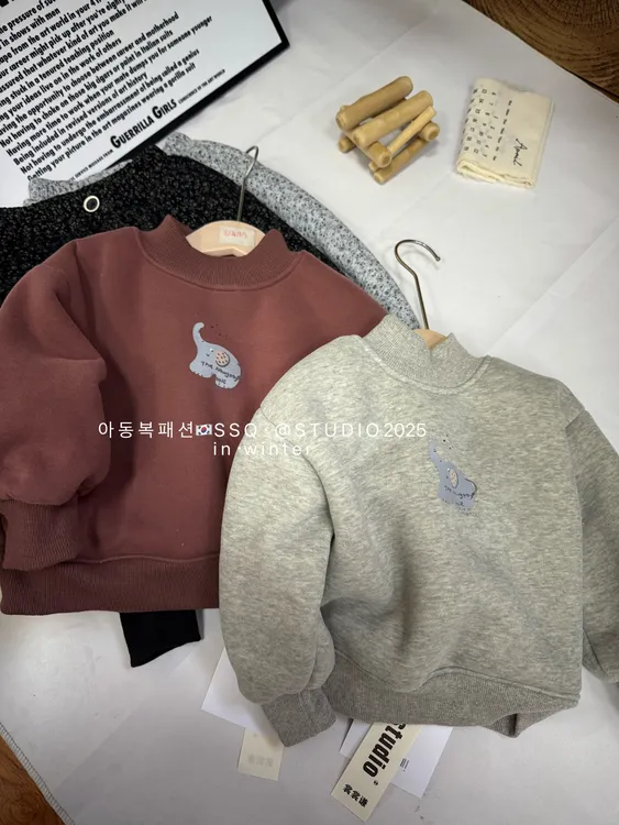 【韩代·档口】高质感超糯粗针实体加厚绒卫衣炒色小象韩系童装