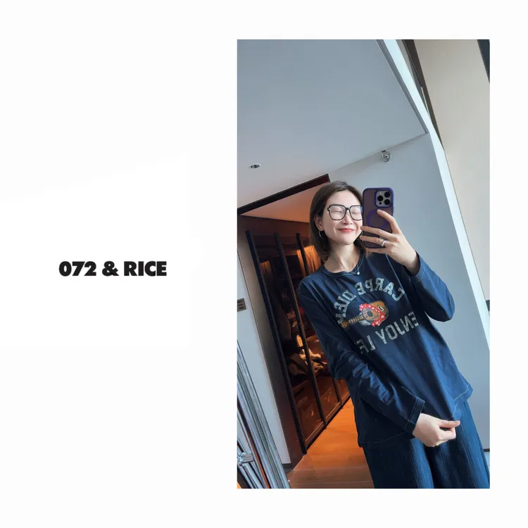 072 & RICE【吉他】100纯棉 秋季休闲圆领印花长袖女T恤 31XD27