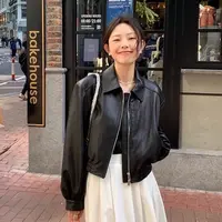 黑色短款皮衣外套女高级感2025秋冬新款小个子港风复古皮夹克机车