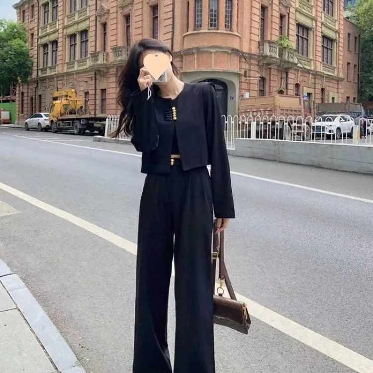 奥特莱斯清仓国风西装套装女2025春秋新款时尚洋气大码直筒阔腿裤