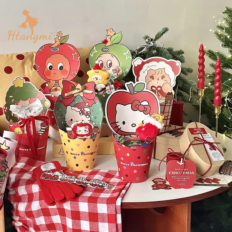 【汉唐美】新款圣诞创意杯苹果盒鲜花礼物卡通包装手捧盒子手工资材