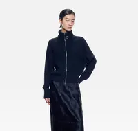 鄂系 翻领抽条女士25年早秋新品水晶花朵装饰宽松拉绒开衫