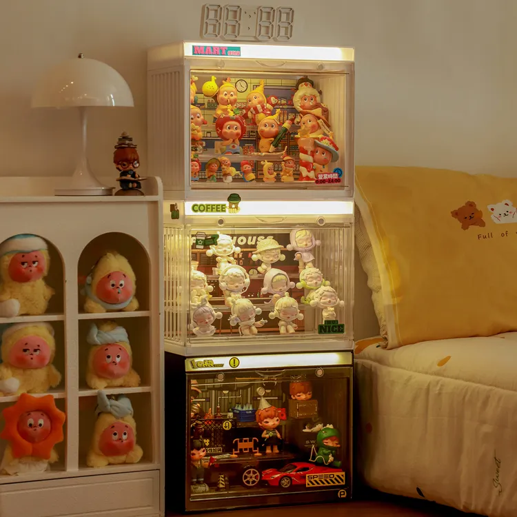 【唯兮】星星人盲盒收纳展示架带灯造景透明手办展示柜适用泡泡玛特