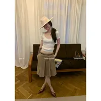 THREE GOOOD/三吉满格华夫褶裥格子半身裙SSQ241171