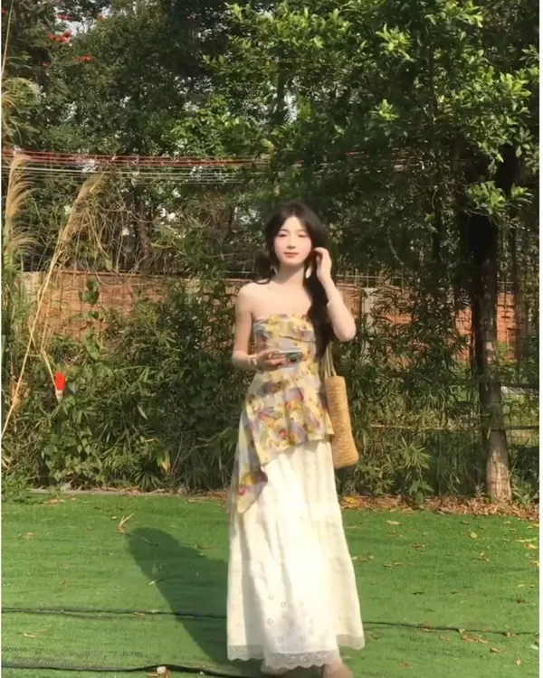 SS1206套装女夏季韩系复古不规则碎花无袖上衣搭配半身裙两件套