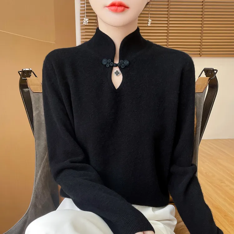 新返潮复古针织羊毛打底衫毛衣女2025秋冬款国风气质内搭长袖上衣