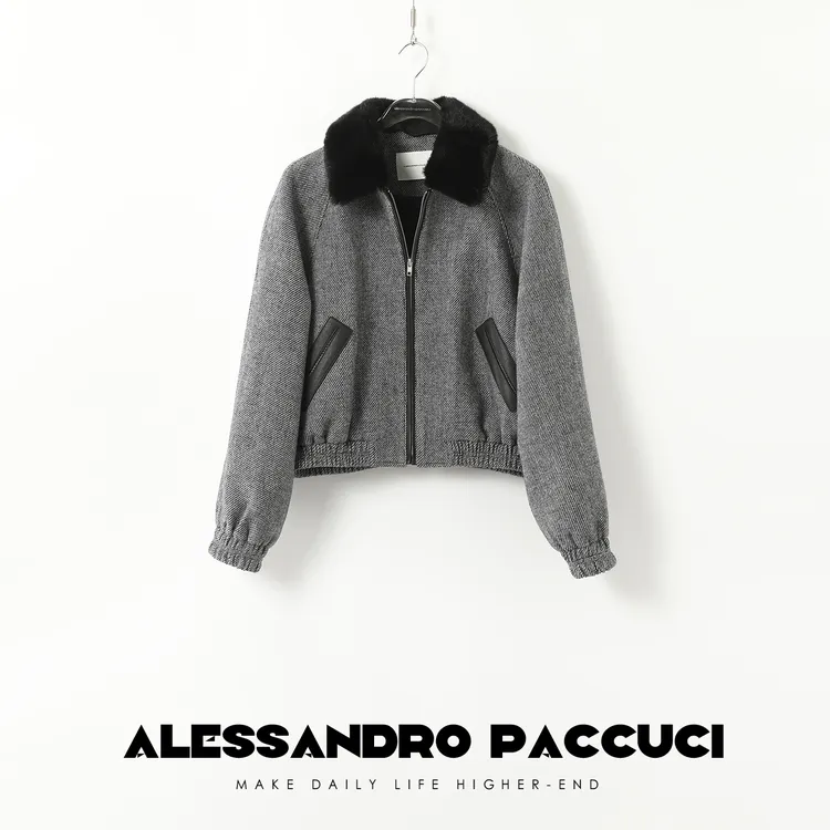 AP洛哥43056WT【回归】水貂领羊毛温暖复古时尚短夹克外套2024秋冬