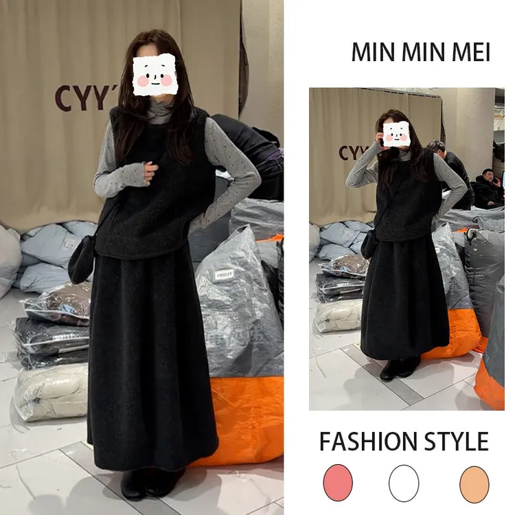 欧货休闲秋冬装百搭宽松洋气减龄后纽扣马甲打底衫阔腿裤三件套