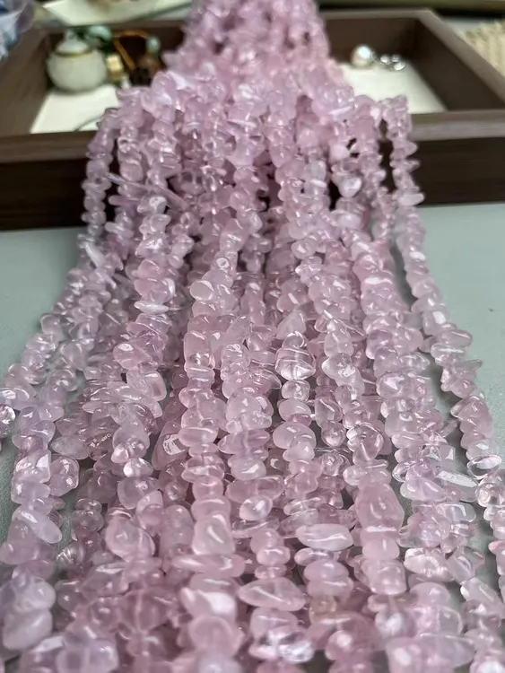 天然马粉水晶有孔散珠碎石半成品长串75cm手工可diy配珠学生礼物