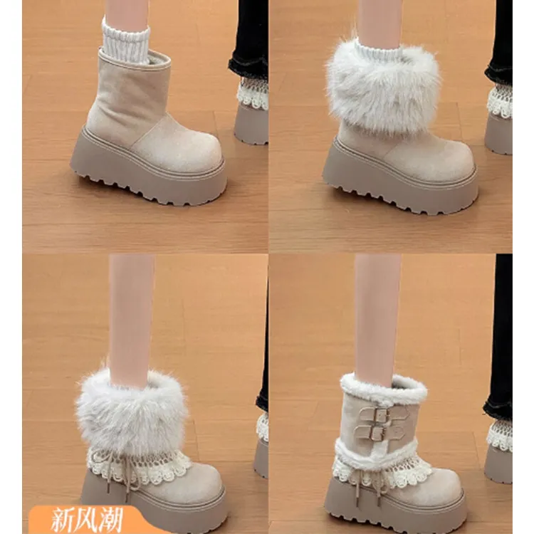 OJRZ厚底增高雪地靴女2025新款冬季加绒保暖勃肯毛绒可爱毛毛棉鞋