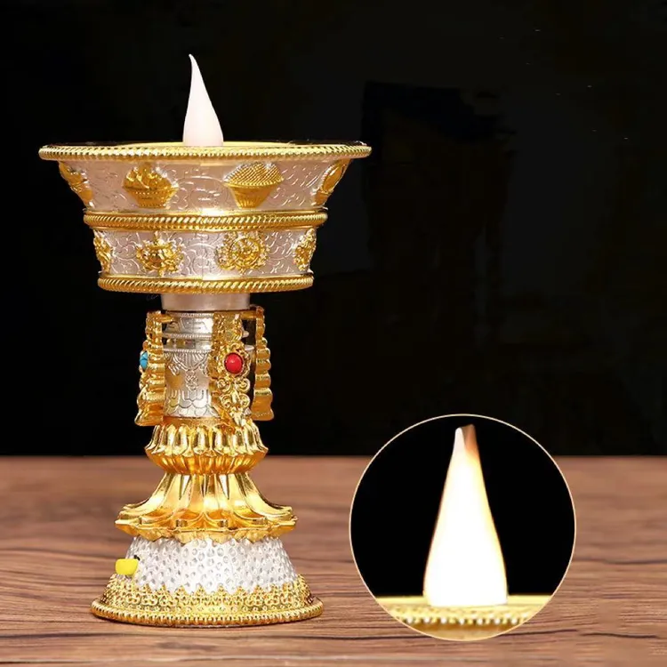 西藏包邮藏式电子充电LED八吉祥真无烟酥油灯家用电子供佛灯