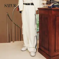 SATUR ARCHIVE2025秋季新品拼接编织带长裤情侣休闲工装直筒长裤