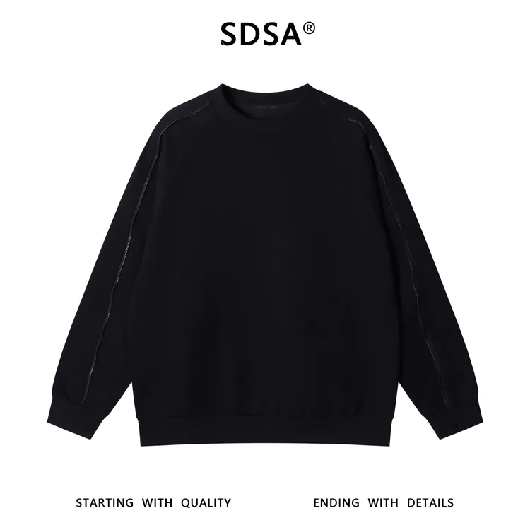 SDSA男士秋冬新款痞帅男装潮牌纯色圆领卫衣拉链装饰设计百搭上衣