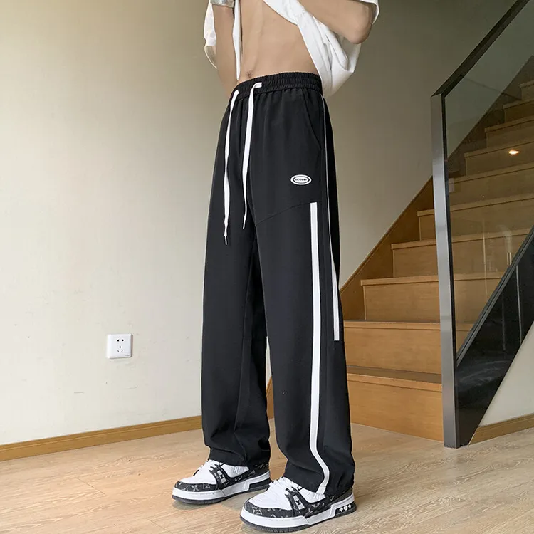 夏款冰丝裤男士休闲裤可潮流可束脚百搭垂感长裤拉条运动青年款潮