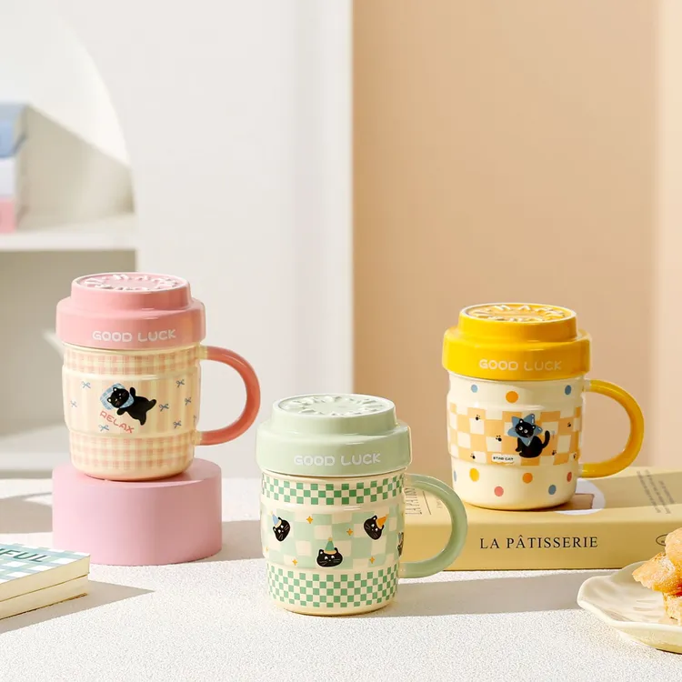 可爱猫咪陶瓷杯带盖马克杯子伴手礼家用闺蜜咖啡杯送礼生日礼物