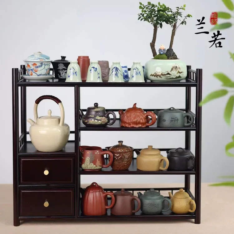 兰若高档博古架高山楠竹手工席面茶壶架杯架茶水博古收纳置物茶道