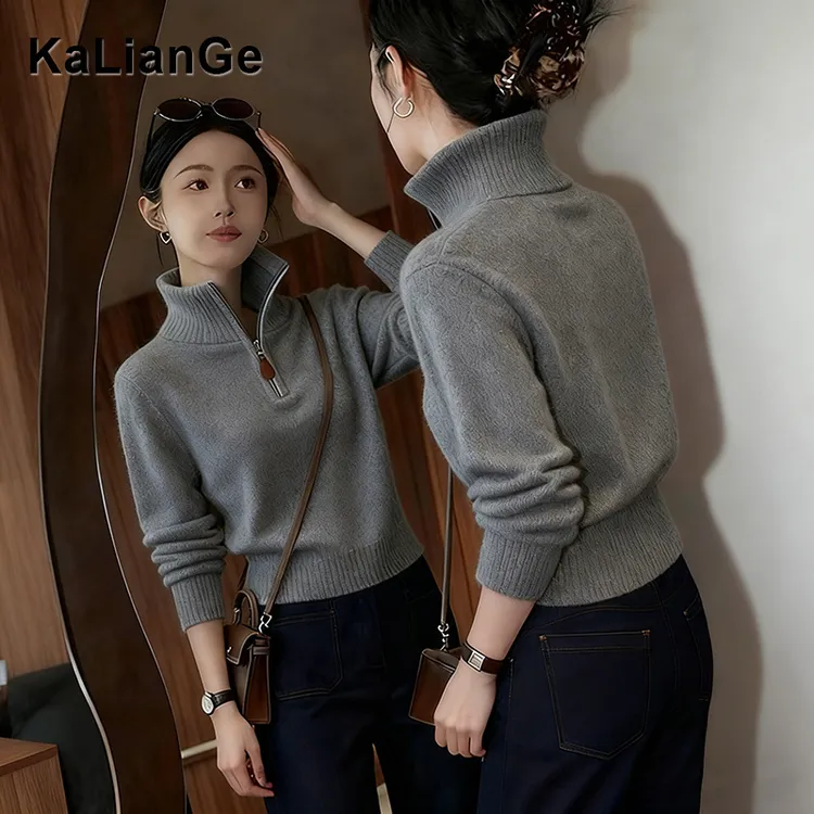 卡莲格/软糯时髦半拉链显瘦毛衣女2026秋冬季加厚保暖羊毛衫上衣