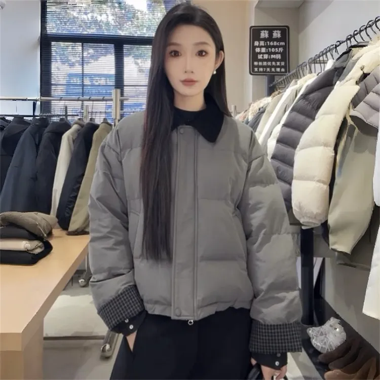 韩系慵懒风灯芯绒领短款棉服外套女2025秋冬宽松显瘦小个子面包服