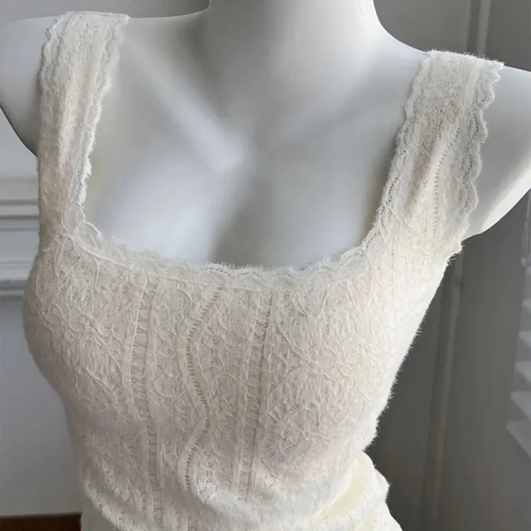 保暖加绒蕾丝美背小吊带背心内衣女带胸垫文胸一体杯内搭打底上衣