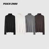 『PEACHZHOU』山羊绒桑蚕丝半高领打底衫三角哈索线纯色内搭长袖T恤