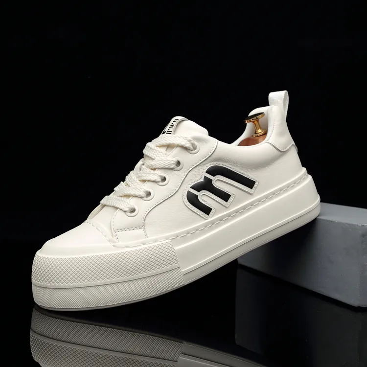 新款头层牛皮厚底小白鞋男增高软底休闲百搭简约时尚真皮板鞋男