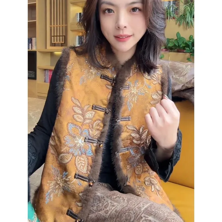 新中式女装国风唐装外套叠穿马甲宋锦夹克上衣女2025新款坎肩马夹