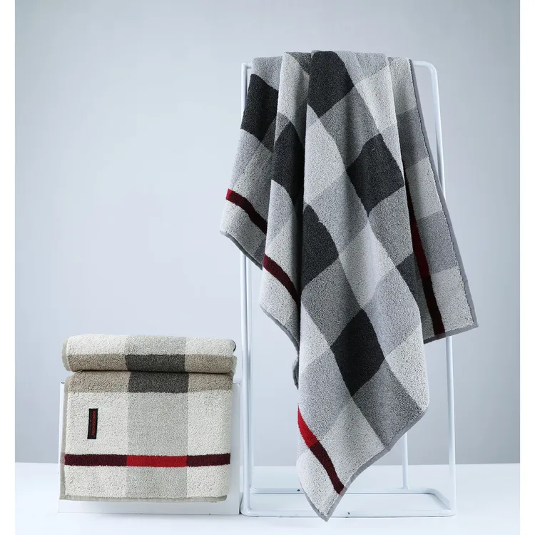 全新升级·03金号纯棉7A级抗菌高端格子浴巾加厚加大吸水家用柔软