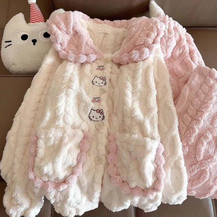 秋冬款加绒加厚2025款珊瑚绒睡衣女卡通甜美可爱家居服套装