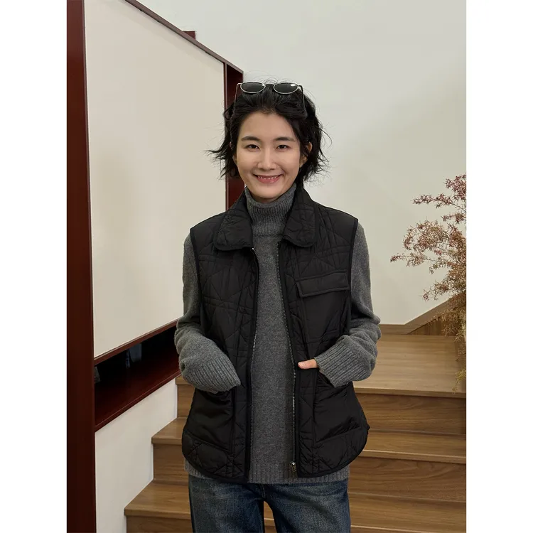 LANGQING 气质叠穿有型菱格通勤百搭夹棉马甲46648#