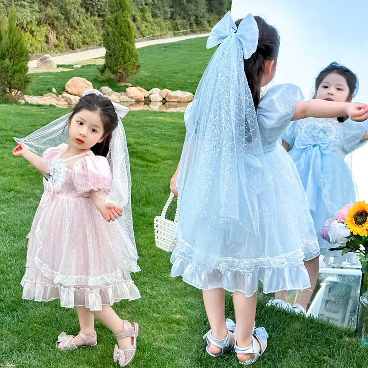 小女孩韩范时尚网纱连衣裙儿童洋气短袖蓬蓬裙夏季爱莎女童公主裙