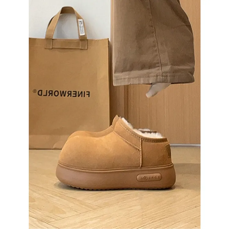 丑萌大头雪地靴女复古加绒加厚保暖毛毛棉鞋冬季增高显瘦厚底短靴