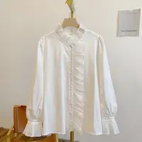 Y3199纯色全开扣荷叶边立领衬衫