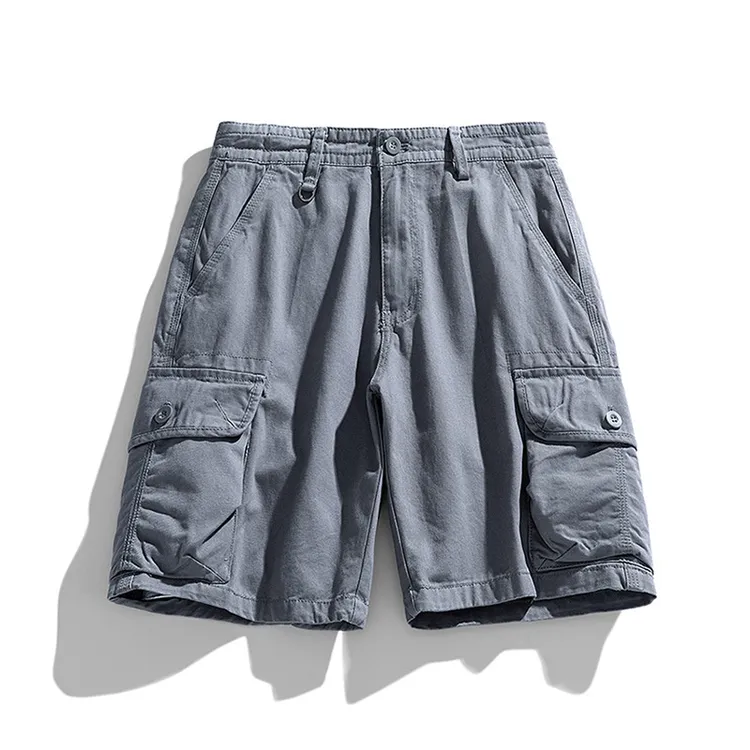 男士夏季新款日系复古多口袋简约潮流直男士夏季日系工装直筒短裤