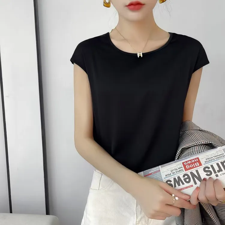 D40新款女短袖吊带背心上衣女内搭外穿打底宽松显瘦圆领t恤女