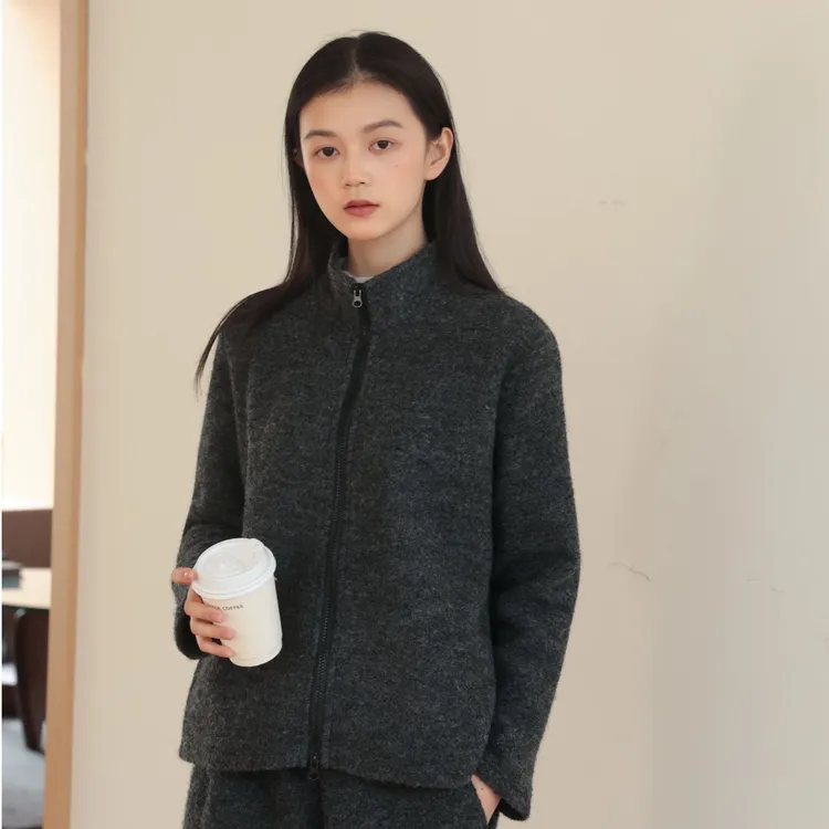 麻享【雪初晴·牦牛绒立领外套】女士极简拉链开衫保暖卫衣FSY51278