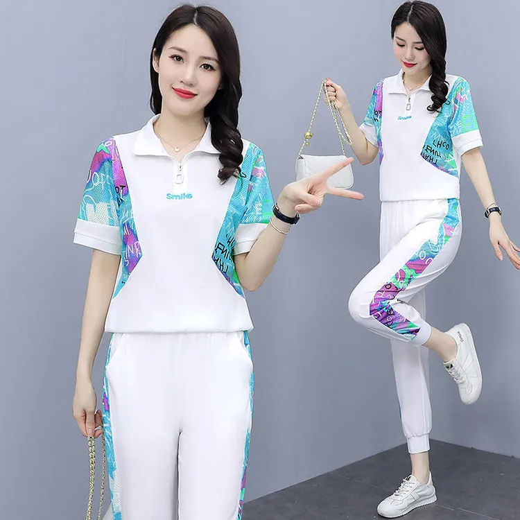 显瘦套装运动洋气时尚休闲夏季减龄女装大码宽松韩版百搭健身服两