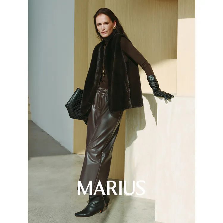 MARIUS"摇滚腔调"蛋白皮哑光感耐磨易打理休闲松紧腰直筒皮裤