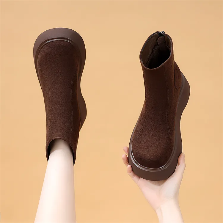 美拉德厚底绒面马丁靴女2025秋冬新款小个子加绒切尔西短靴爆款