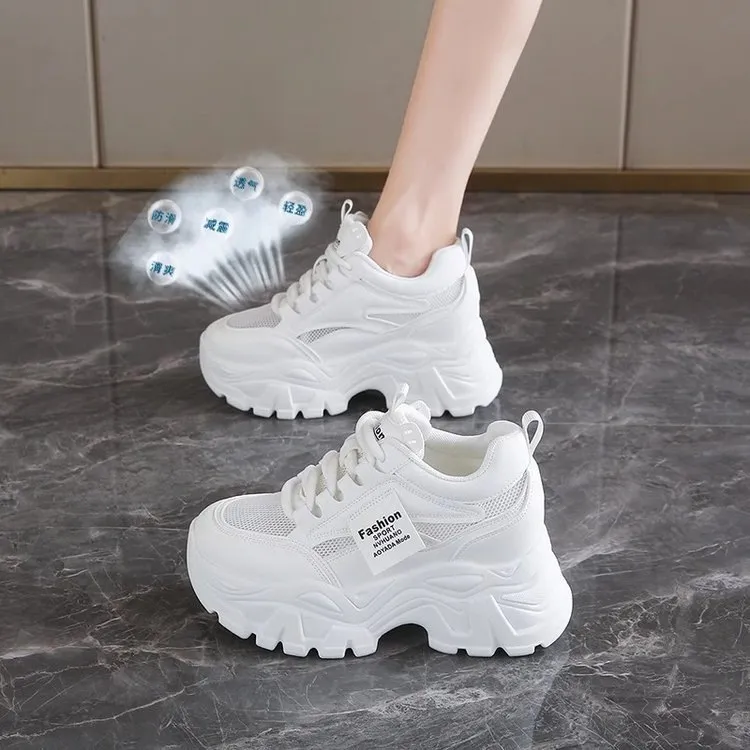 老爹鞋女款2025新款夏季网面透气薄款内增高小白鞋厚底运动鞋爆款