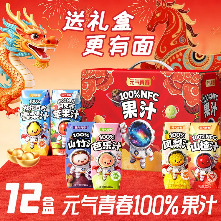 【抢年货】元气青春100%果汁礼盒装12盒健康饮品过年饮料多口味可选
