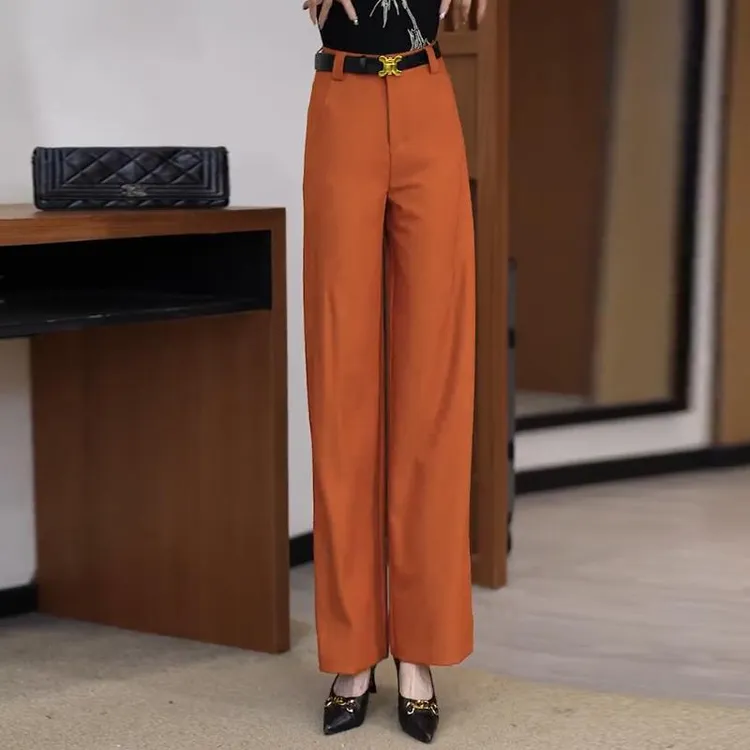 西装阔腿裤女士2024夏季新款高腰薄款窄版直筒裤夏天冰丝休闲裤子