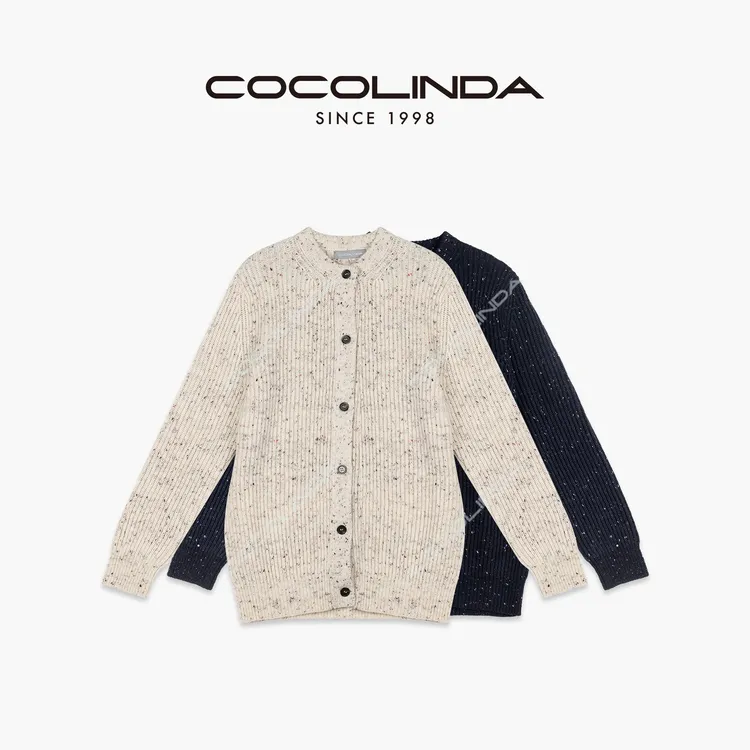 COCOLINDA | 绵羊毛7针工艺 ‘满天星’粗线圆领彩点开衫  S2017