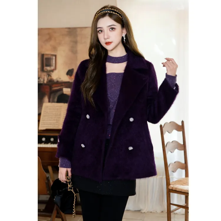 COCO BECCI【紫气东来】90白鹅绒安哥拉兔绒双排扣外套CFLJD200329