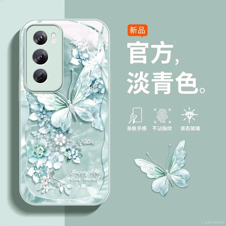 适用oppoReno12手机壳新款高级感玻璃蝴蝶ins风Rene10pro+网红女
