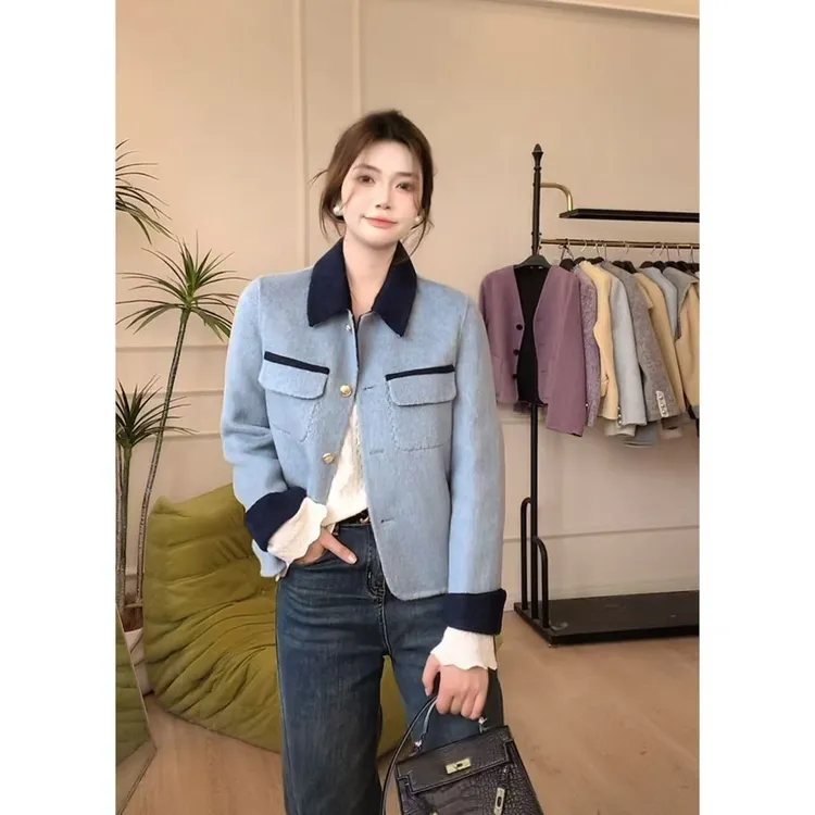 【双面穿】2025新款新色气质双面呢双色双面翻领小香风韩版外套2528