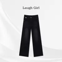 楚楚君 Laugh girl【质感黑牛】高腰口袋金属水洗牛仔裤KL531195J